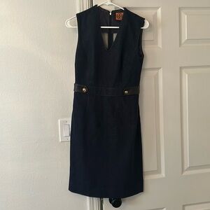 Tory Burch denim leather trim dress size 4